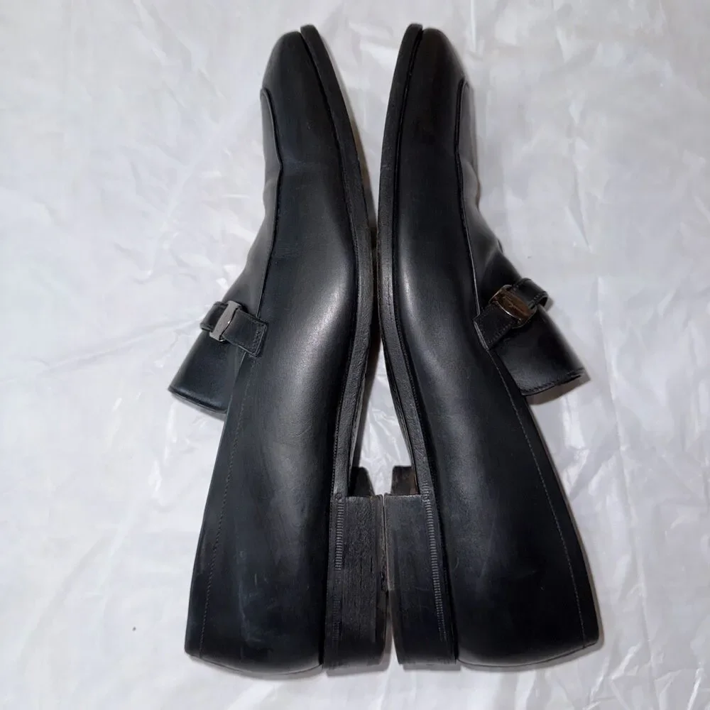 Salvatore Ferragamo Men 9 EE Black Leather Silver Bit Loafers Luxury Shoes Italy